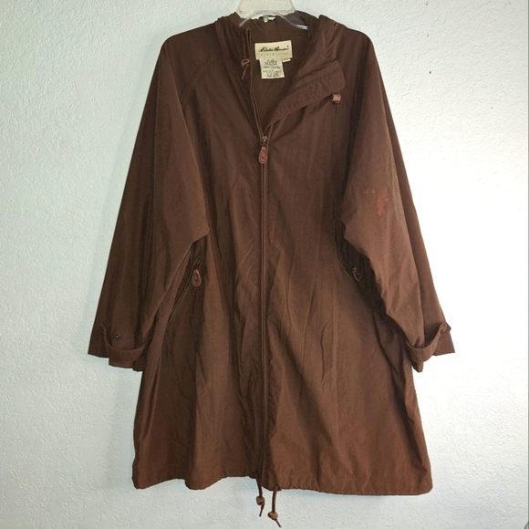 Eddie Bauer Brown Nylon Trekker Trench Pockets Size Large - Picture 1 of 16